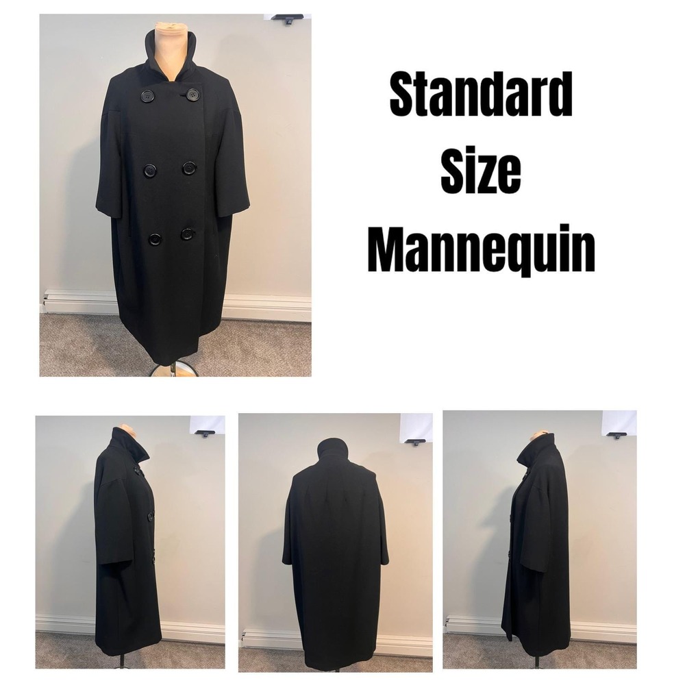 VTG 60s Union Made Black Double Breasted Crepe Wool Cocoon Coat Bracelet Sleeves - Picture 3 of 16
